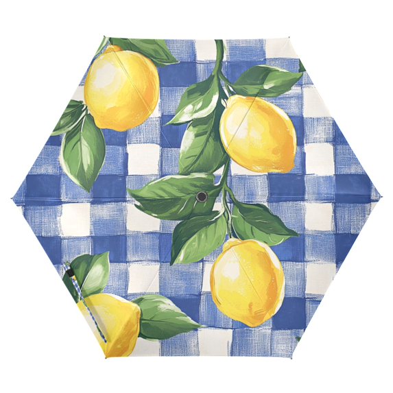 FORMRS Travel Umbrella Folding Auto Open Close Windproof Rain UV Protection, Blue Plaid Lemon
