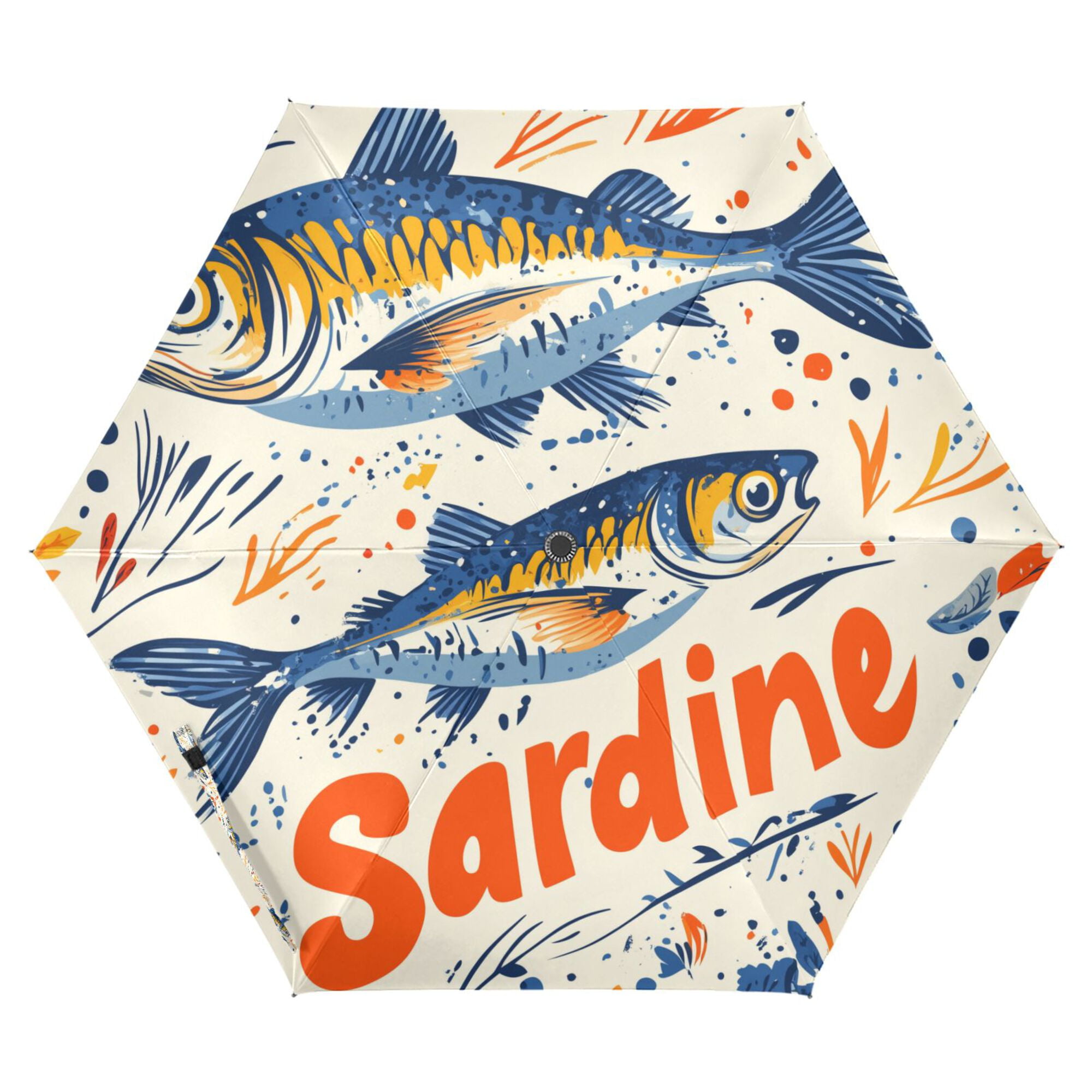 FORMRS Travel Umbrella Folding Auto Open Close Windproof Rain UV Protection, Blue Sardines Pattern