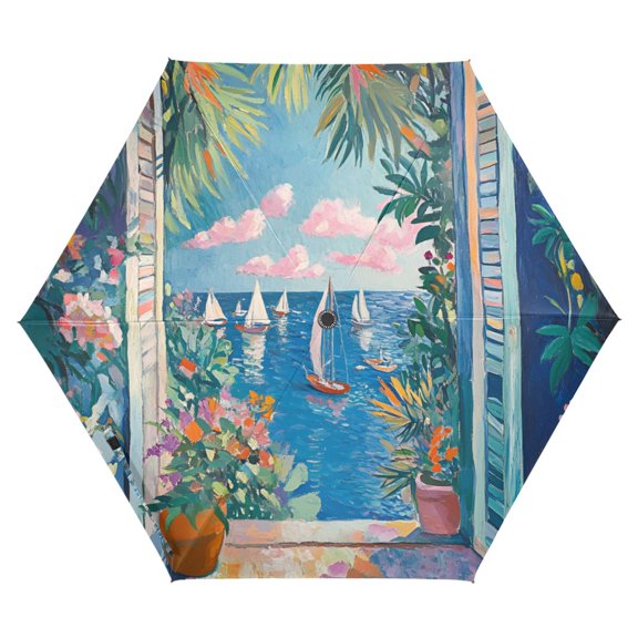 FORMRS Travel Umbrella Folding Auto Open Close Windproof Rain UV Protection, Blue Sea