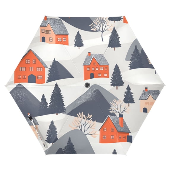 FORMRS Travel Umbrella Folding Auto Open Close Windproof Rain UV Protection, Blue Snow Houses