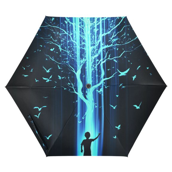 FORMRS Travel Umbrella Folding Auto Open Close Windproof Rain UV Protection, Blue Tree