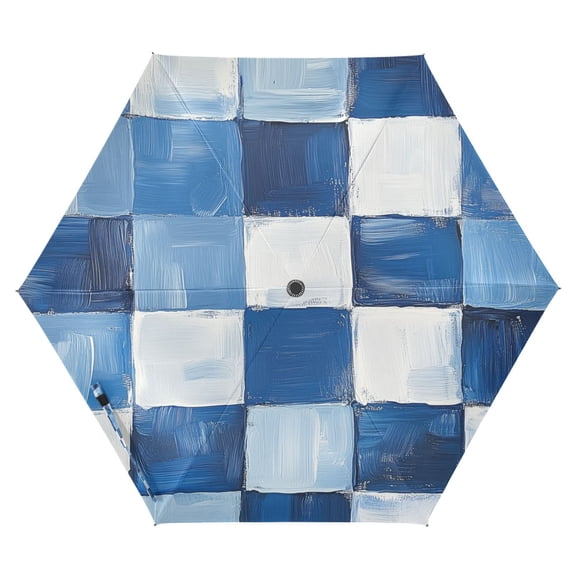 FORMRS Travel Umbrella Folding Auto Open Close Windproof Rain UV Protection, Blue and Gray Plaid Pattern
