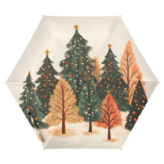 FORMRS Travel Umbrella Folding Auto Open Close Windproof Rain UV Protection, Brown Christmas Trees