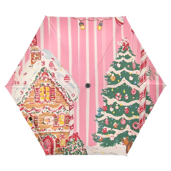 FORMRS Travel Umbrella Folding Auto Open Close Windproof Rain UV Protection, Brown Gingerbread House