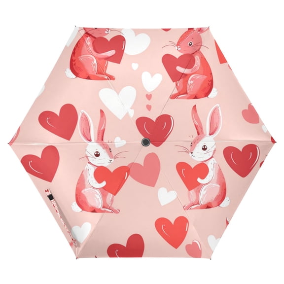 FORMRS Travel Umbrella Folding Auto Open Close Windproof Rain UV Protection, Bunnies and Hearts