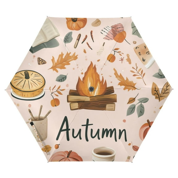 FORMRS Travel Umbrella Folding Auto Open Close Windproof Rain UV Protection, Campfire Pattern