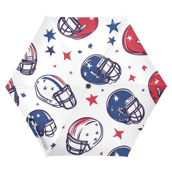 FORMRS Travel Umbrella Folding Auto Open Close Windproof Rain UV Protection, Cartoon American Football Helmets