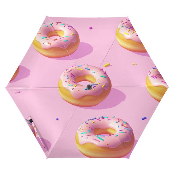 FORMRS Travel Umbrella Folding Auto Open Close Windproof Rain UV Protection, Cartoon Doughnuts