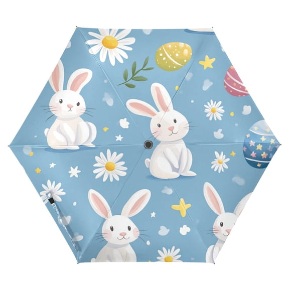 FORMRS Travel Umbrella Folding Auto Open Close Windproof Rain UV Protection, Cartoon Easter Bunnies