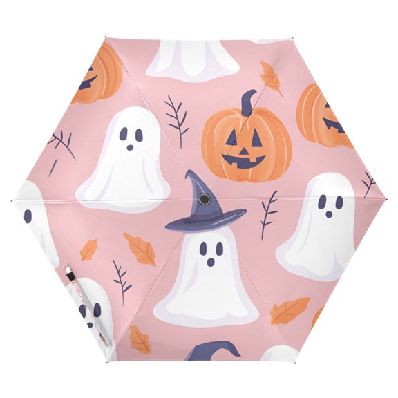 FORMRS Travel Umbrella Folding Auto Open Close Windproof Rain UV Protection, Cartoon Halloween Ghosts
