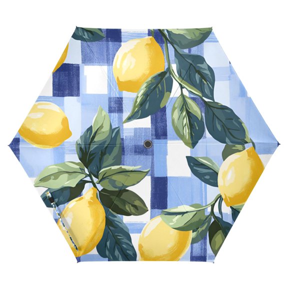 FORMRS Travel Umbrella Folding Auto Open Close Windproof Rain UV Protection, Cartoon Lemon Leaves