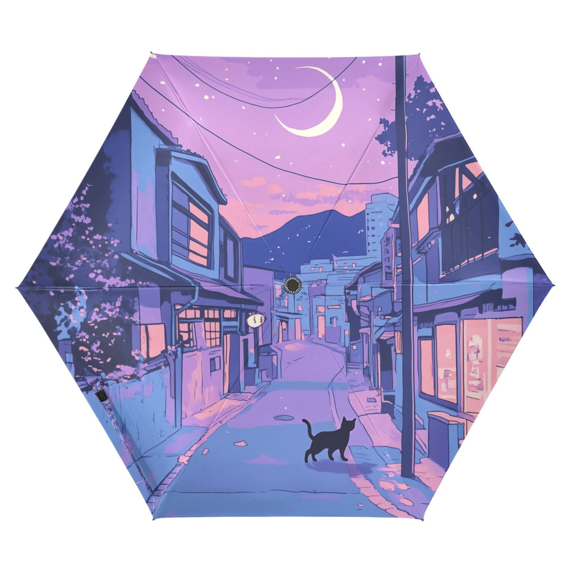 FORMRS Travel Umbrella Folding Auto Open Close Windproof Rain UV Protection, Cat Walking in Street