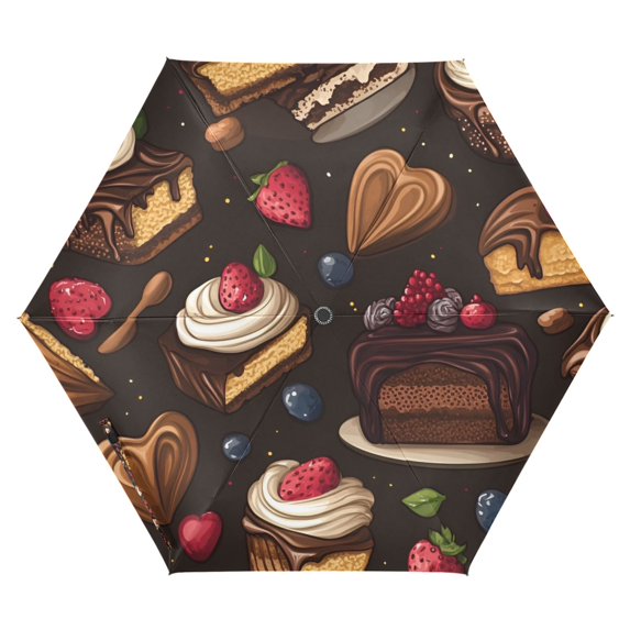 FORMRS Travel Umbrella Folding Auto Open Close Windproof Rain UV Protection, Chocolate Cakes