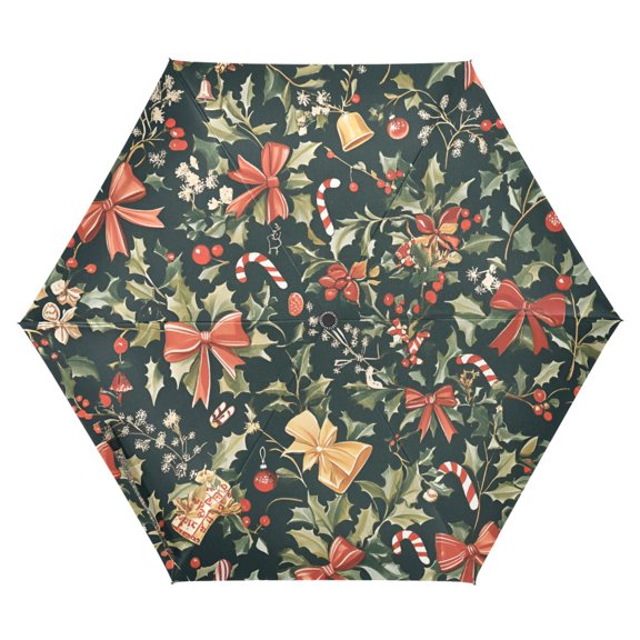 FORMRS Travel Umbrella Folding Auto Open Close Windproof Rain UV Protection, Christmas Bows