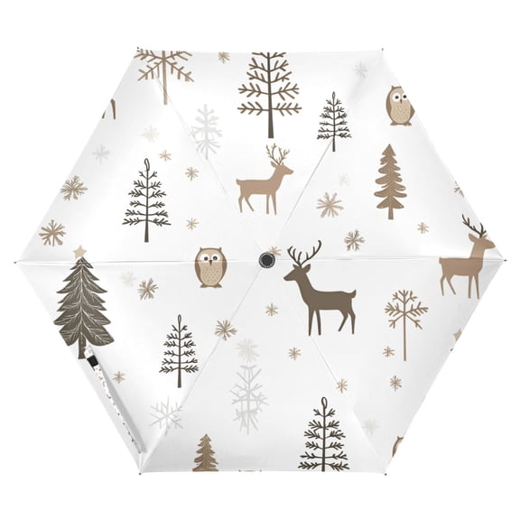 FORMRS Travel Umbrella Folding Auto Open Close Windproof Rain UV Protection, Christmas Forest