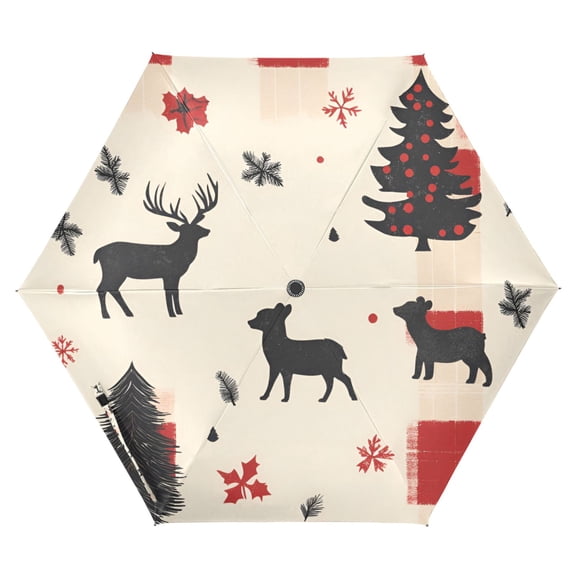 FORMRS Travel Umbrella Folding Auto Open Close Windproof Rain UV Protection, Christmas Forest
