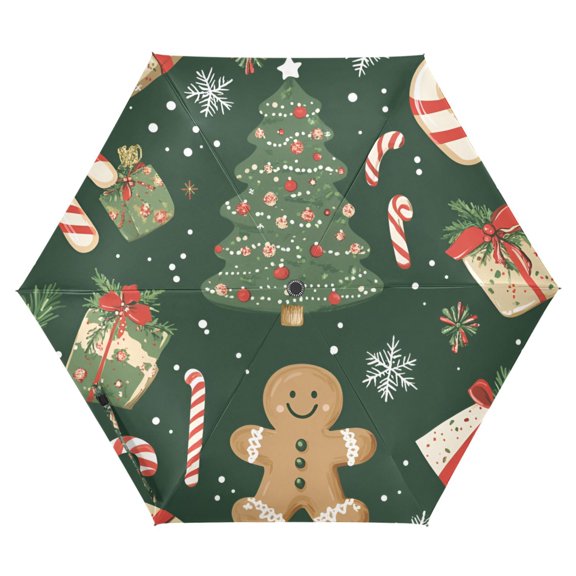 FORMRS Travel Umbrella Folding Auto Open Close Windproof Rain UV Protection, Christmas Gift Pattern