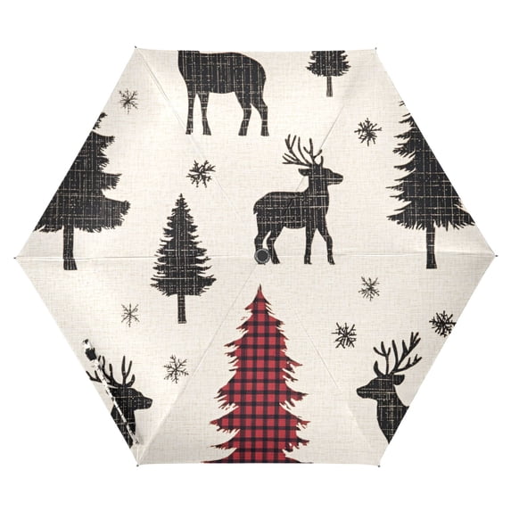 FORMRS Travel Umbrella Folding Auto Open Close Windproof Rain UV Protection, Christmas Plaid Forest