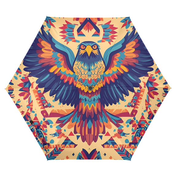 FORMRS Travel Umbrella Folding Auto Open Close Windproof Rain UV Protection, Colorful Abstract Eagle