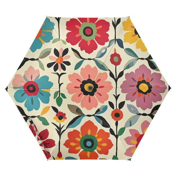 FORMRS Travel Umbrella Folding Auto Open Close Windproof Rain UV Protection, Colorful Flowers