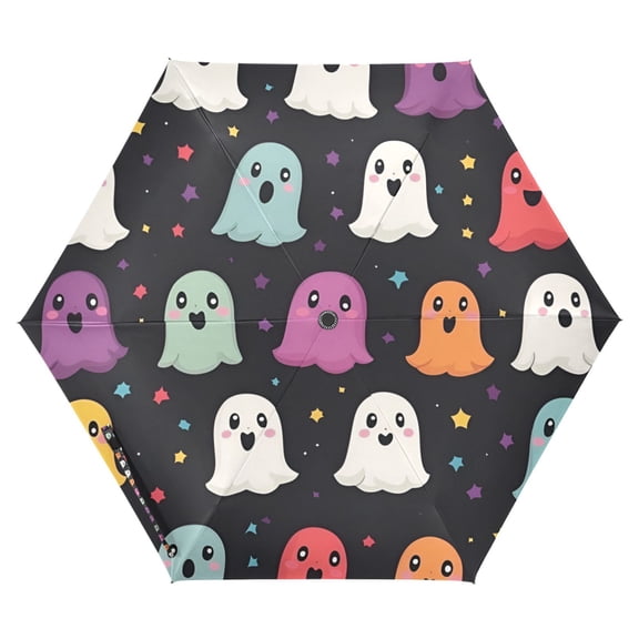 FORMRS Travel Umbrella Folding Auto Open Close Windproof Rain UV Protection, Colorful Halloween Ghost