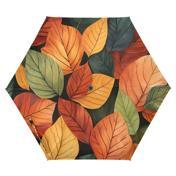FORMRS Travel Umbrella Folding Auto Open Close Windproof Rain UV Protection, Colorful Leaves