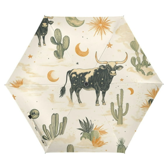 FORMRS Travel Umbrella Folding Auto Open Close Windproof Rain UV Protection, Cowboy Pattern