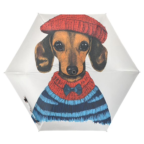 FORMRS Travel Umbrella Folding Auto Open Close Windproof Rain UV Protection, Cute Dog Artist