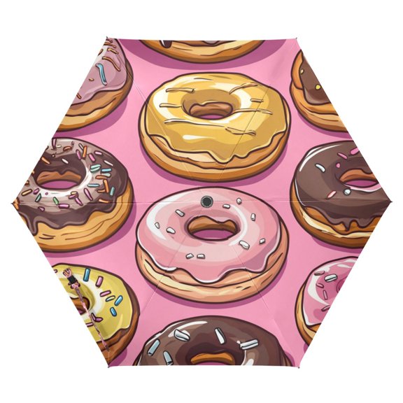 FORMRS Travel Umbrella Folding Auto Open Close Windproof Rain UV Protection, Cute Doughnuts Pattern