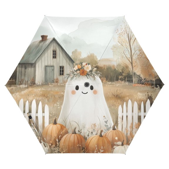 FORMRS Travel Umbrella Folding Auto Open Close Windproof Rain UV Protection, Cute Halloween Pumpkins