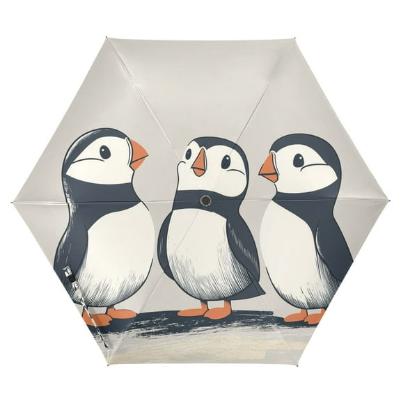 FORMRS Travel Umbrella Folding Auto Open Close Windproof Rain UV Protection, Cute Puffin