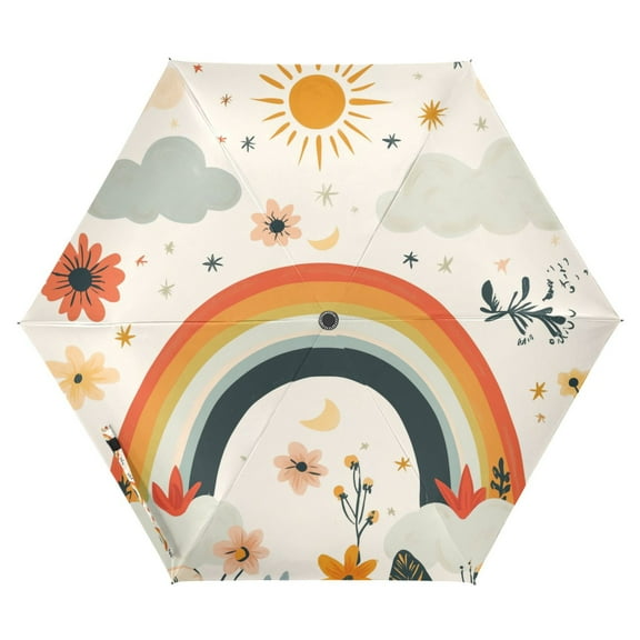 FORMRS Travel Umbrella Folding Auto Open Close Windproof Rain UV Protection, Cute Rainbow