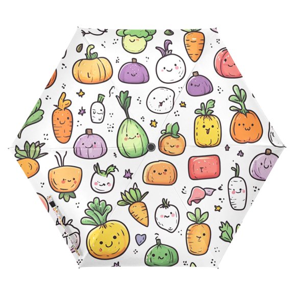 FORMRS Travel Umbrella Folding Auto Open Close Windproof Rain UV Protection, Cute Vegetables