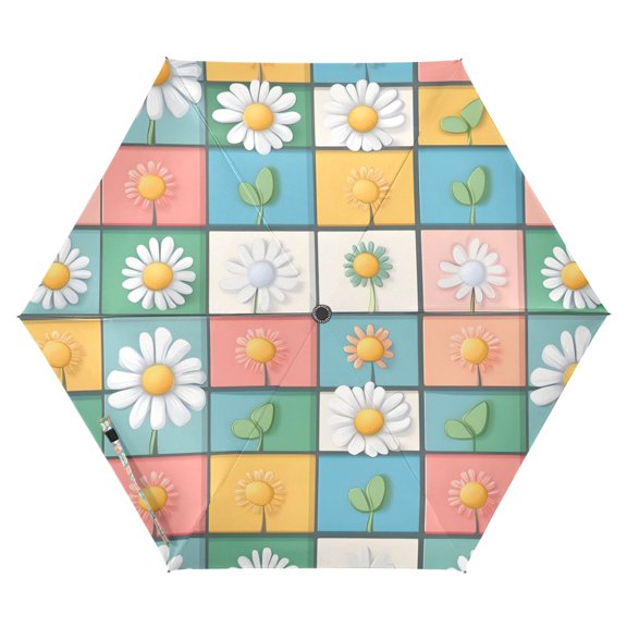 FORMRS Travel Umbrella Folding Auto Open Close Windproof Rain UV Protection, Daisy Mosaic
