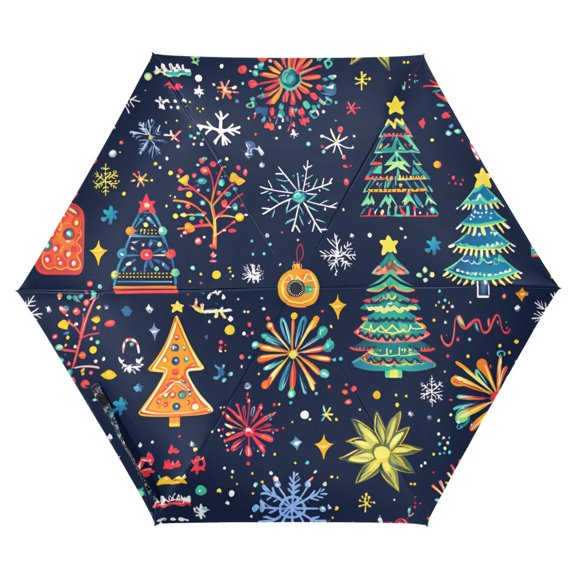 FORMRS Travel Umbrella Folding Auto Open Close Windproof Rain UV Protection, Dark Blue Christmas