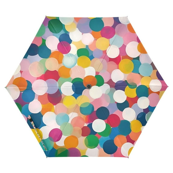 FORMRS Travel Umbrella Folding Auto Open Close Windproof Rain UV Protection, Dark Colorful Circles