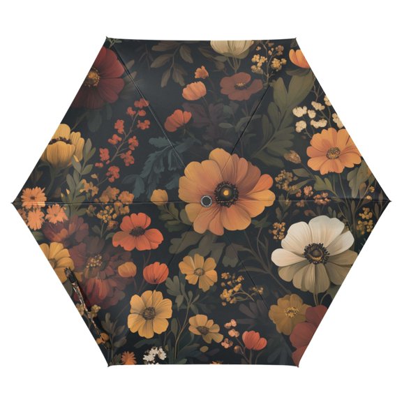 FORMRS Travel Umbrella Folding Auto Open Close Windproof Rain UV Protection, Dark Floral Pattern