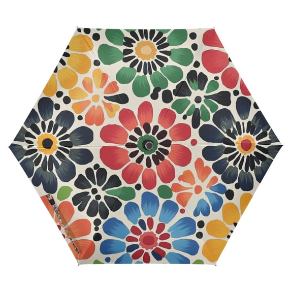 FORMRS Travel Umbrella Folding Auto Open Close Windproof Rain UV Protection, Dark Floral