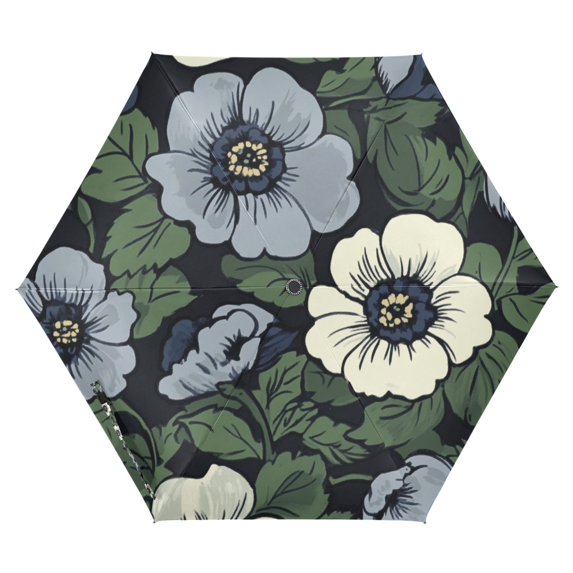 FORMRS Travel Umbrella Folding Auto Open Close Windproof Rain UV Protection, Dark Floral