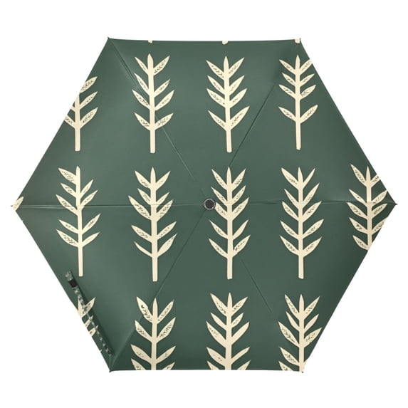 FORMRS Travel Umbrella Folding Auto Open Close Windproof Rain UV Protection, Dark Green Leaves