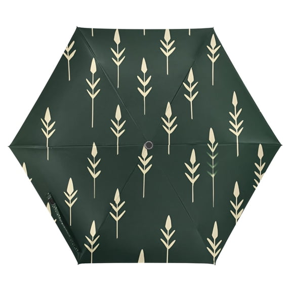 FORMRS Travel Umbrella Folding Auto Open Close Windproof Rain UV Protection, Dark Green Plants