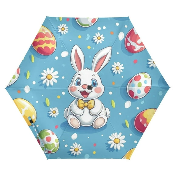 FORMRS Travel Umbrella Folding Auto Open Close Windproof Rain UV Protection, Easter Bunny Pattern