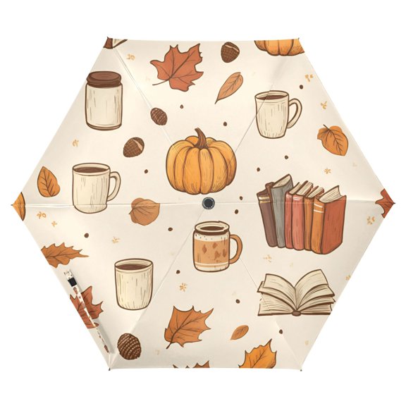 FORMRS Travel Umbrella Folding Auto Open Close Windproof Rain UV Protection, Fall Beige Pumpkin