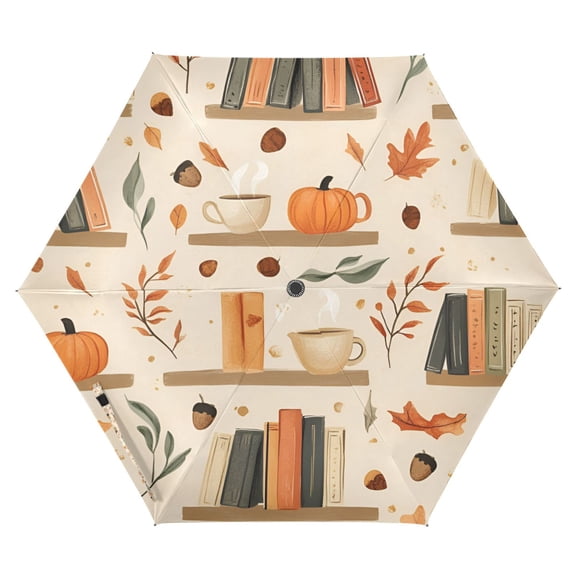 FORMRS Travel Umbrella Folding Auto Open Close Windproof Rain UV Protection, Fall Book Shelf