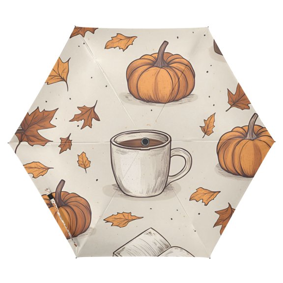 FORMRS Travel Umbrella Folding Auto Open Close Windproof Rain UV Protection, Fall Pumpkin Pattern
