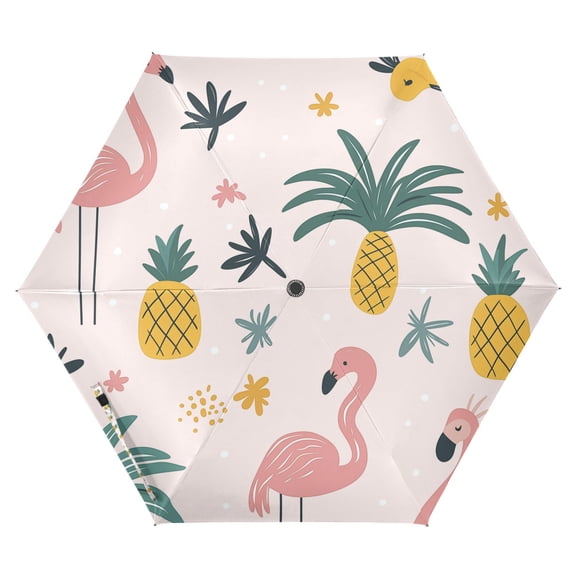 FORMRS Travel Umbrella Folding Auto Open Close Windproof Rain UV Protection, Flamingo Pattern