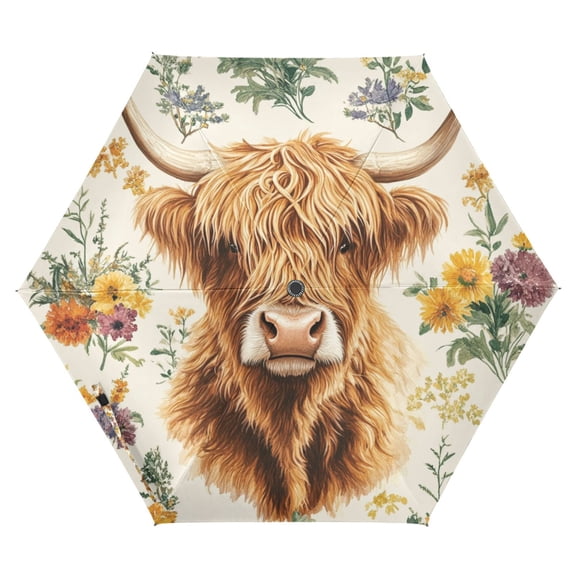 FORMRS Travel Umbrella Folding Auto Open Close Windproof Rain UV Protection, Floral Cow