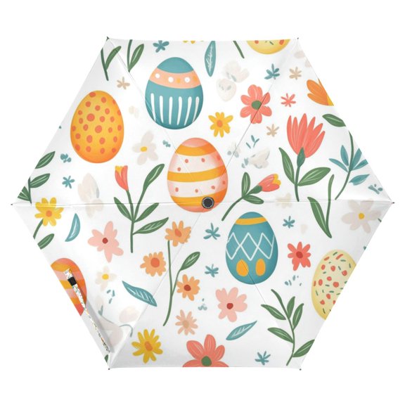 FORMRS Travel Umbrella Folding Auto Open Close Windproof Rain UV Protection, Floral Easter Eggs