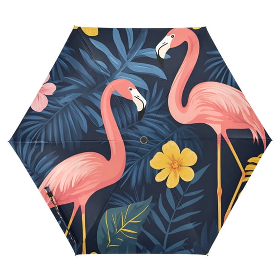 FORMRS Travel Umbrella Folding Auto Open Close Windproof Rain UV Protection, Floral Flamingo