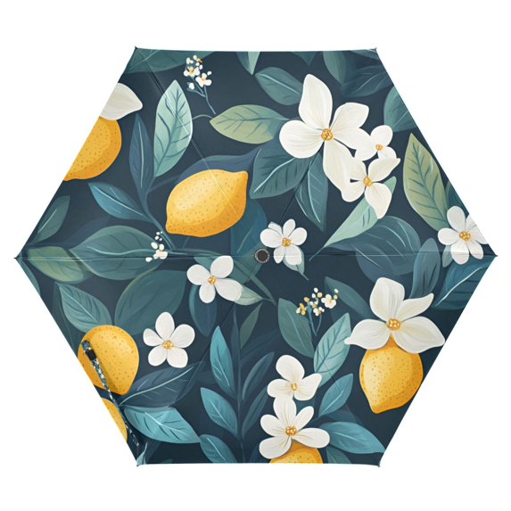 FORMRS Travel Umbrella Folding Auto Open Close Windproof Rain UV Protection, Floral Lemon